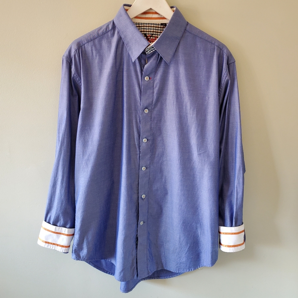 Robert Graham L Flip Cuff Button Down Dress Shirt Retro Preppy Eclectic Luxury